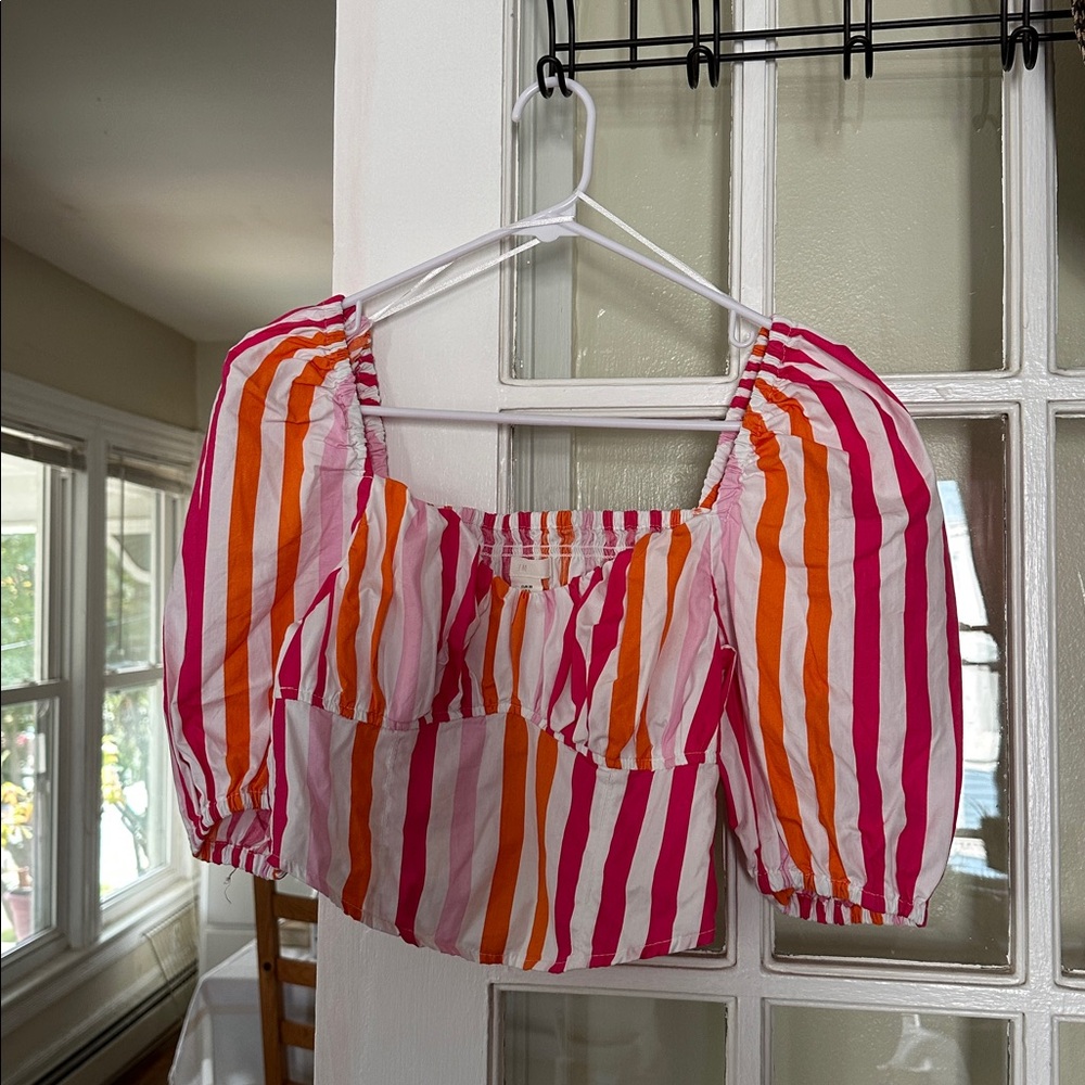H&M Pink and Orange Striped Top